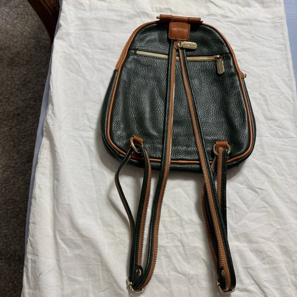 Valentina Dark Green with Brown Italian Small Backpack